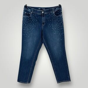 Lane Bryant Skinny Jeans Womens Plus 22 Blue Rhinestone Accent Stretch Denim
